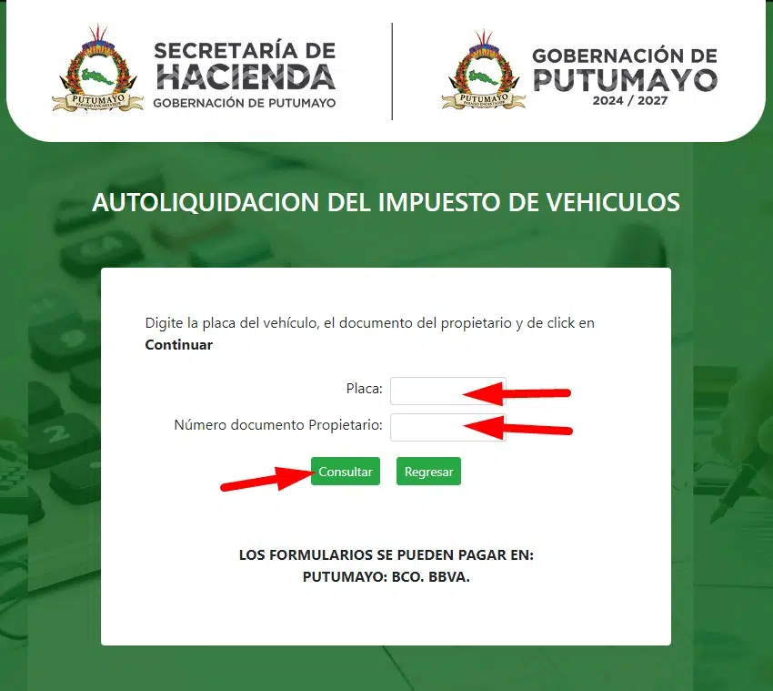 Impuesto Vehicular Putumayo Placa y documento Impuesto Vehicular Putumayo Placa y documento